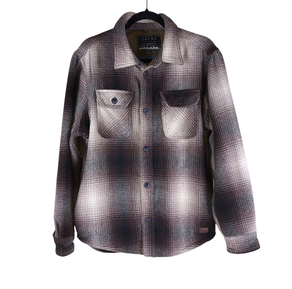 Jachs New York Shirt Jacket Men’s Medium Brown Plaid Wool Blend Flannel Shacket